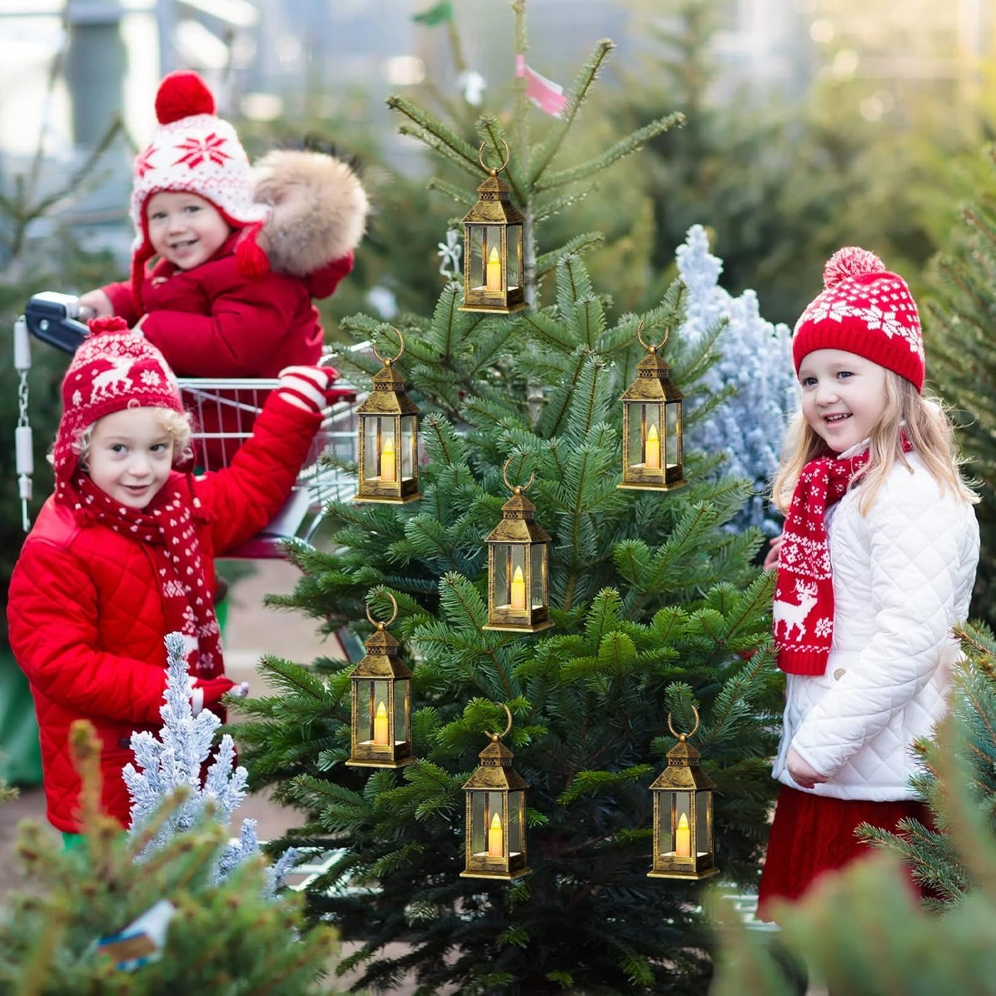 Hoolerry 24 Set Halloween Mini Lanterns with LED Candles 5.5'' Decorative Hanging Small Vintage Lantern Centerpiece Battery Powered for Wedding Table(Bronze)