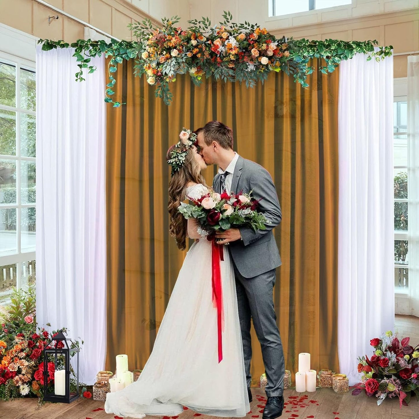 10 x 7 Feet Brown Backdrop Curtain for Partie, Background Curtains for Photoshoot, Birthday, Wedding, Halloween, Thanksgiving, Christmas Day, New Year Party Decorations 5Ft x 7Ft, 2 Panels