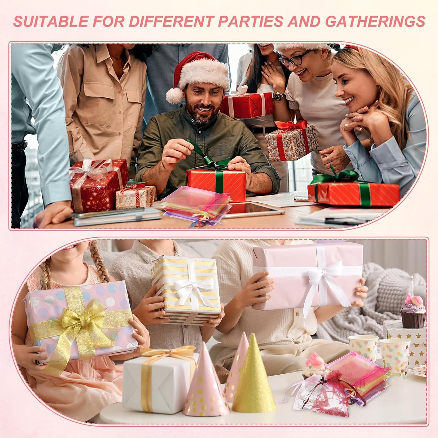 uxcell 50 Pcs Organza Gift Bags, 2.7x3.5 Inch Drawstring Pouches Jewelry Gift Bags, Small Wedding Favor Pouches for Christmas Birthday Wedding Goodie Candy Candle, Pink