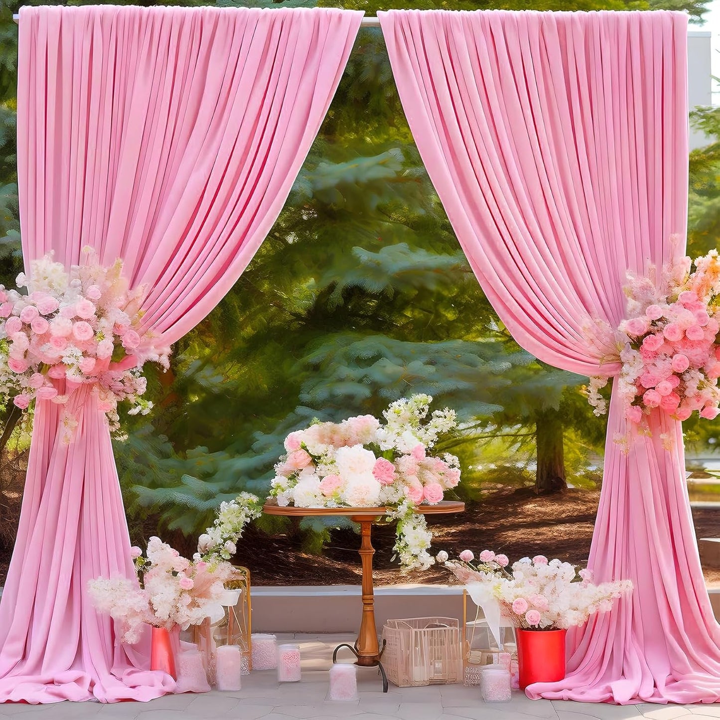 10ft x 10ft Thick Pink Backdrop Curtains for Parties, 2 Panels 5ft x 10ft Non See Through Pink Polyester Wedding Drapes Photo Backdrop for Birthday Party Graudation Photography Home Decor