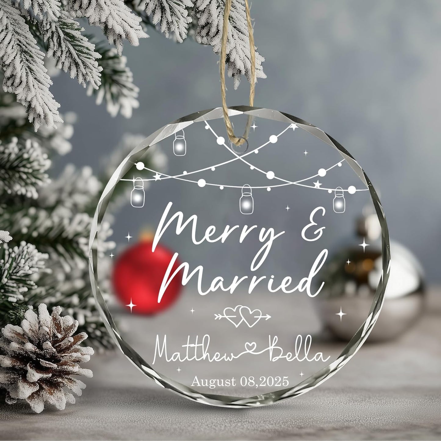 Personalized Wedding Christmas Ornament for Couples 2025 - The Year We Became Mr & Mrs - Merry & Married Christmas Ornaments - Wedding Gifts For Newlywed Couple, Bride And Groom