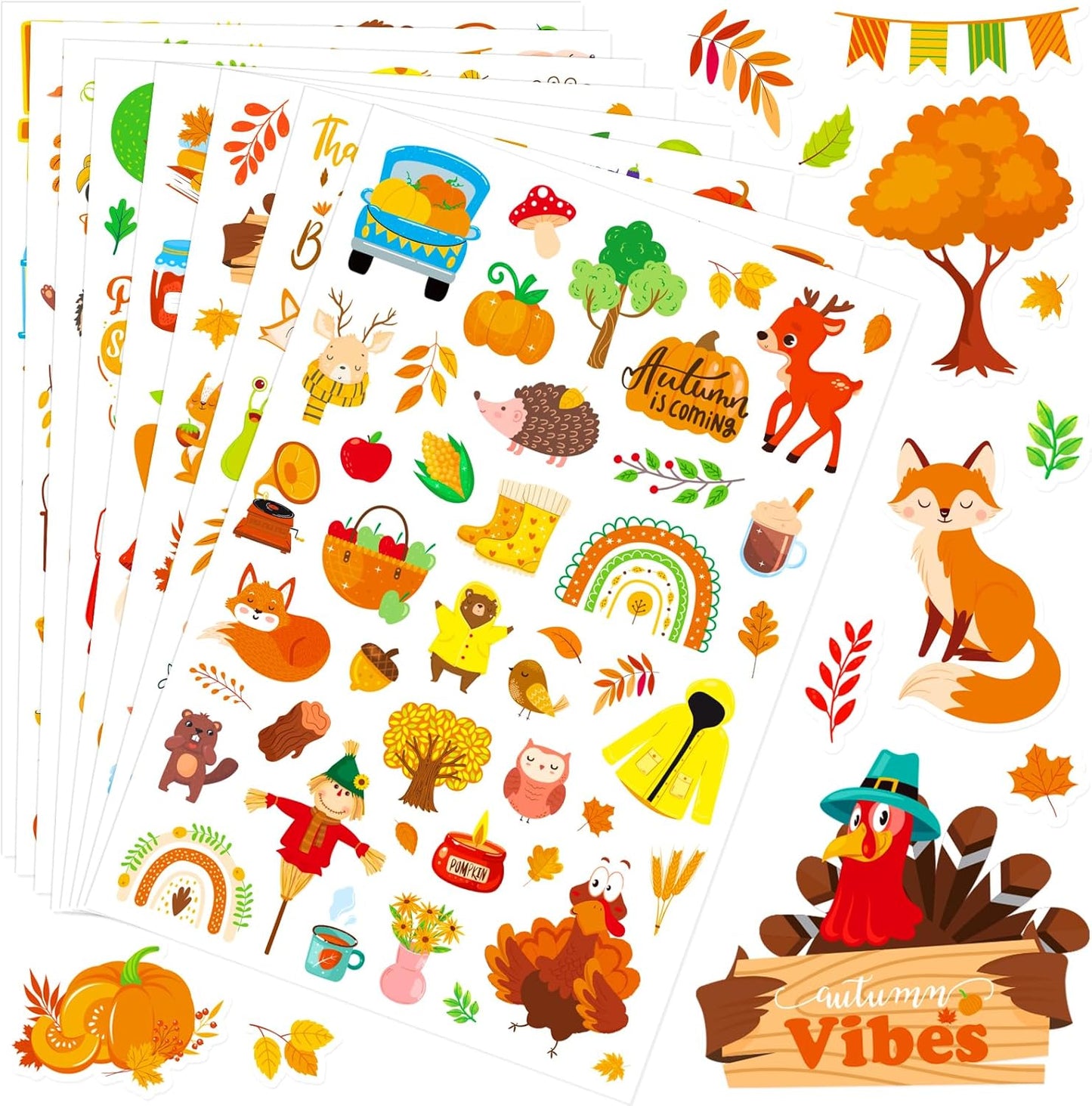 Fall Autumn Adhesive Stickers 990 Counts Woodland Pumpkin Stickers for Birthday Invitations Envelopes Decorations Party Goodie Gifts Bags Decor Water Bottle Decor Stickers