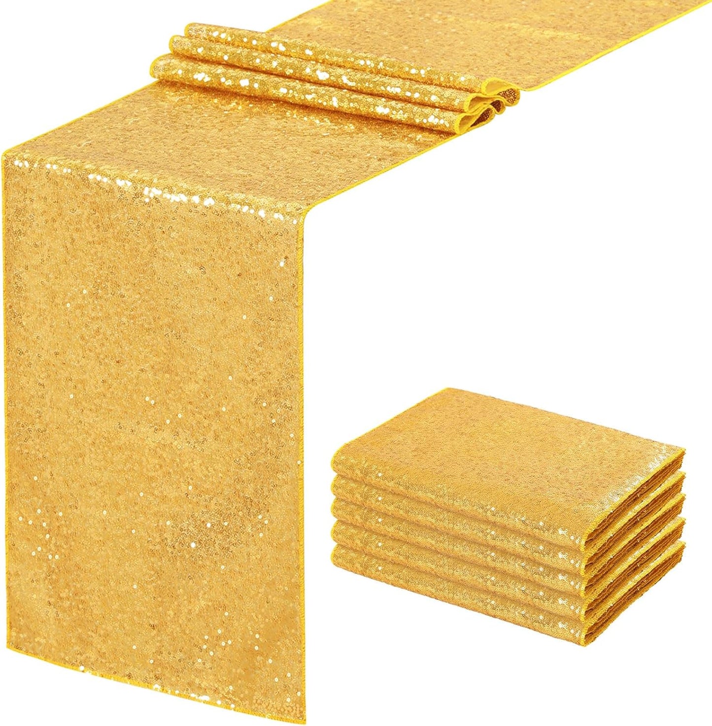 Sequin Table Runners 5 Pieces Gold Table Runners 12x72 Inch Glitter Dining Table Cover for Party Wedding Birthday Reception Banquet Decoration Spring Party Chair Sashes