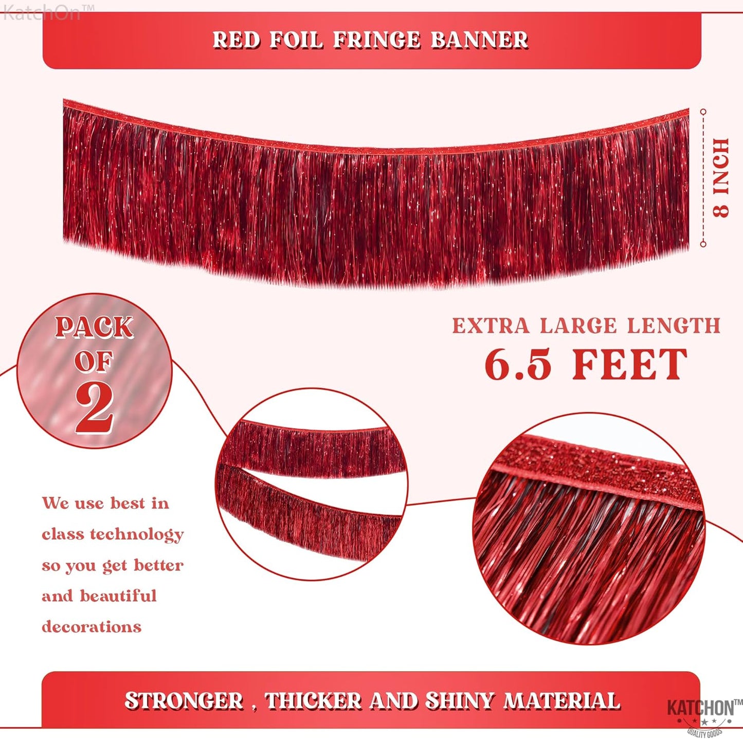 KatchOn, XtraLarge Red Fringe Banner - Pack of 2 | Ceiling Tinsel for Red Streamers Party Decorations | Streamers for Cherry Party Decorations, Bridal Shower Decor, Halloween, Christmas Decorations