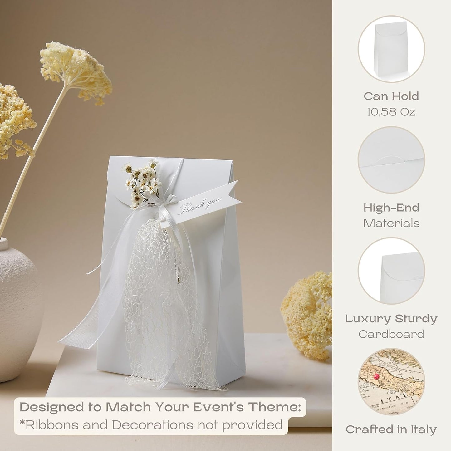 Boxes Craftory Pack of 20 Party Favor Boxes (4.52 x 2.16 x 7 inch) - Ideal for Wedding, Baby Shower and Bridal Shower Gift Bags - White