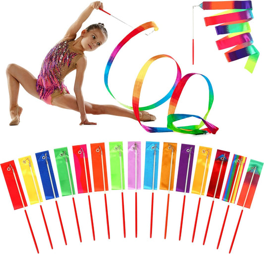 Yilloog Ribbon Dancing Wands Party Favors, 78.7 Inch Gymnastics Ribbon Streamers Rainbow Artistic Ribbon Dancer Twirling Wands, Rainbow Birthday Decorations, Girls Party Games