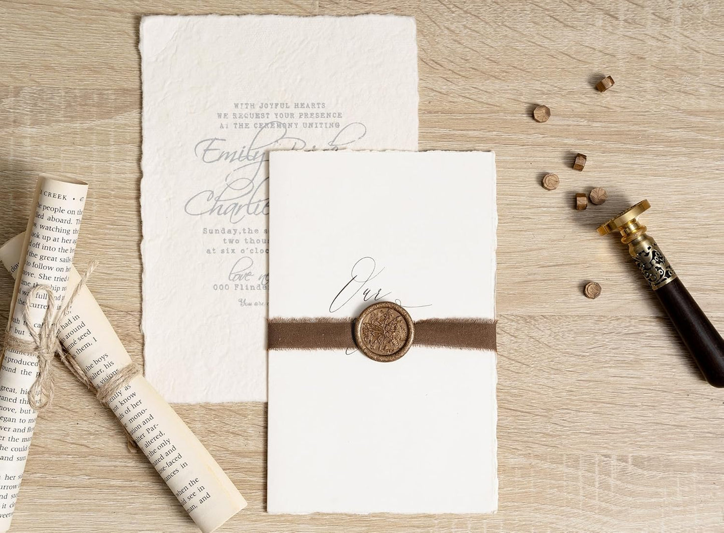 Brown Ribbon 5/8" x 21 Yards with Frayed Fringe Fabric Cotton Ribbons for Gift Wrapping Wedding Invitations Flower Bouquet Baby Shower