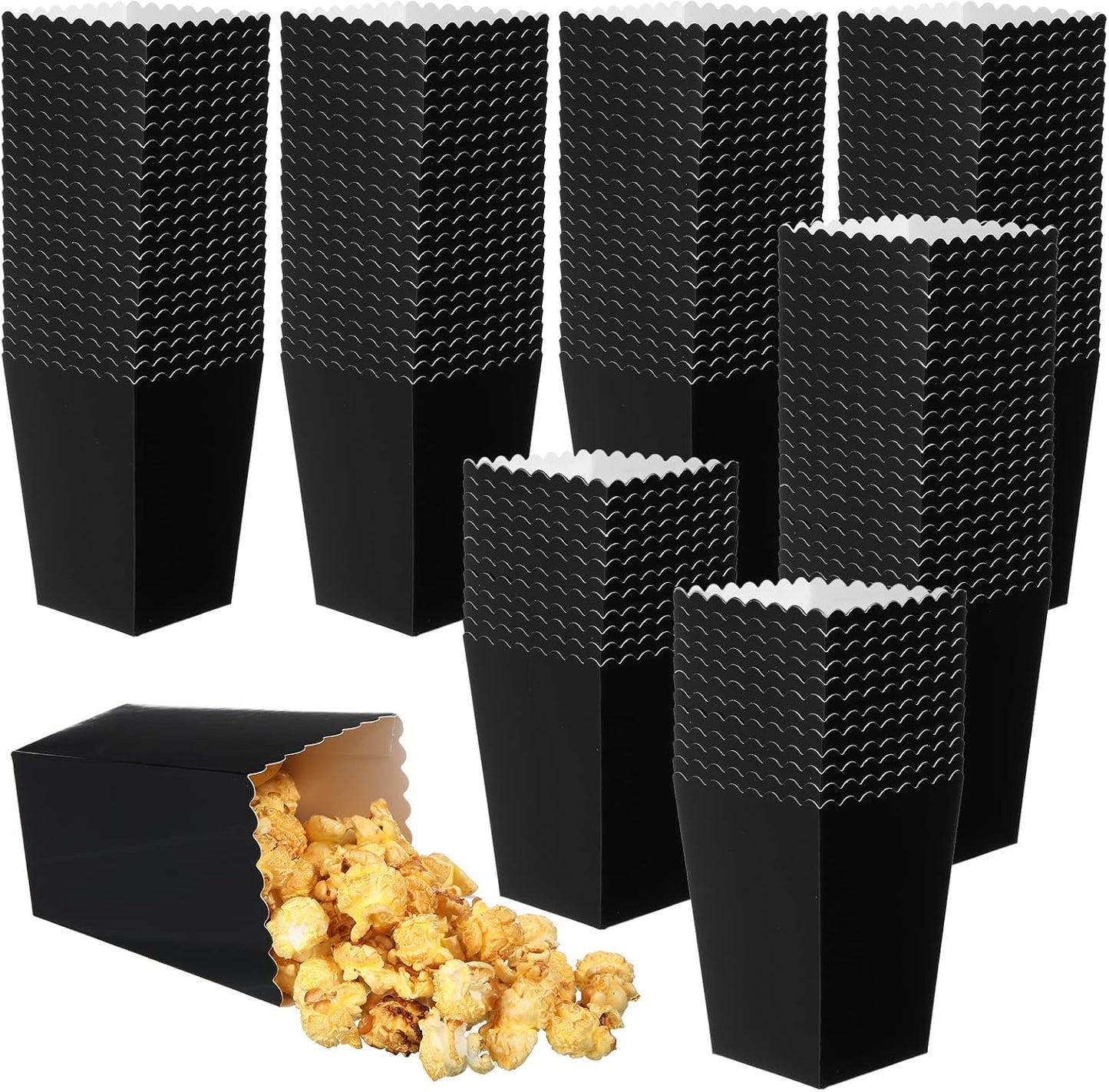 200 Pcs Popcorn Boxes Mini Paper Popcorn Box Cardboard Popcorn Container for Party Disposable Snack Candy Popcorn Bags Popcorn Holder for Birthday Wedding Decoration, 2.2 x 4.2 x 3 Inches (Black)