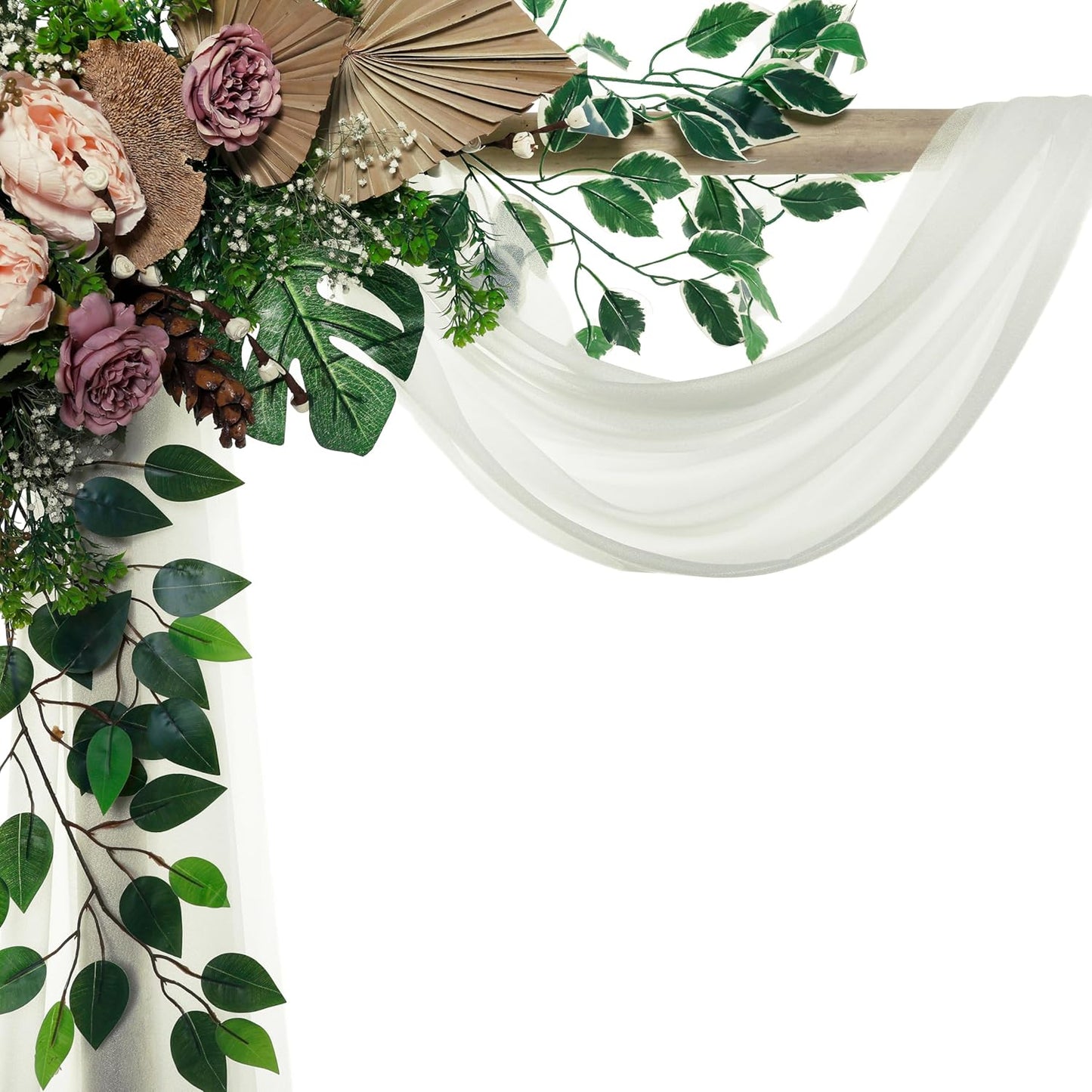 VDS Pack of 2 Panel (30 Inch X 20 Feet) Wedding Arch Draping Fabric Sheer Chiffon Fabric Drapery for Wedding Ceremony Reception Swag Backdrop Canopy Chuppah ARBO Altars Decoration (Ivory)