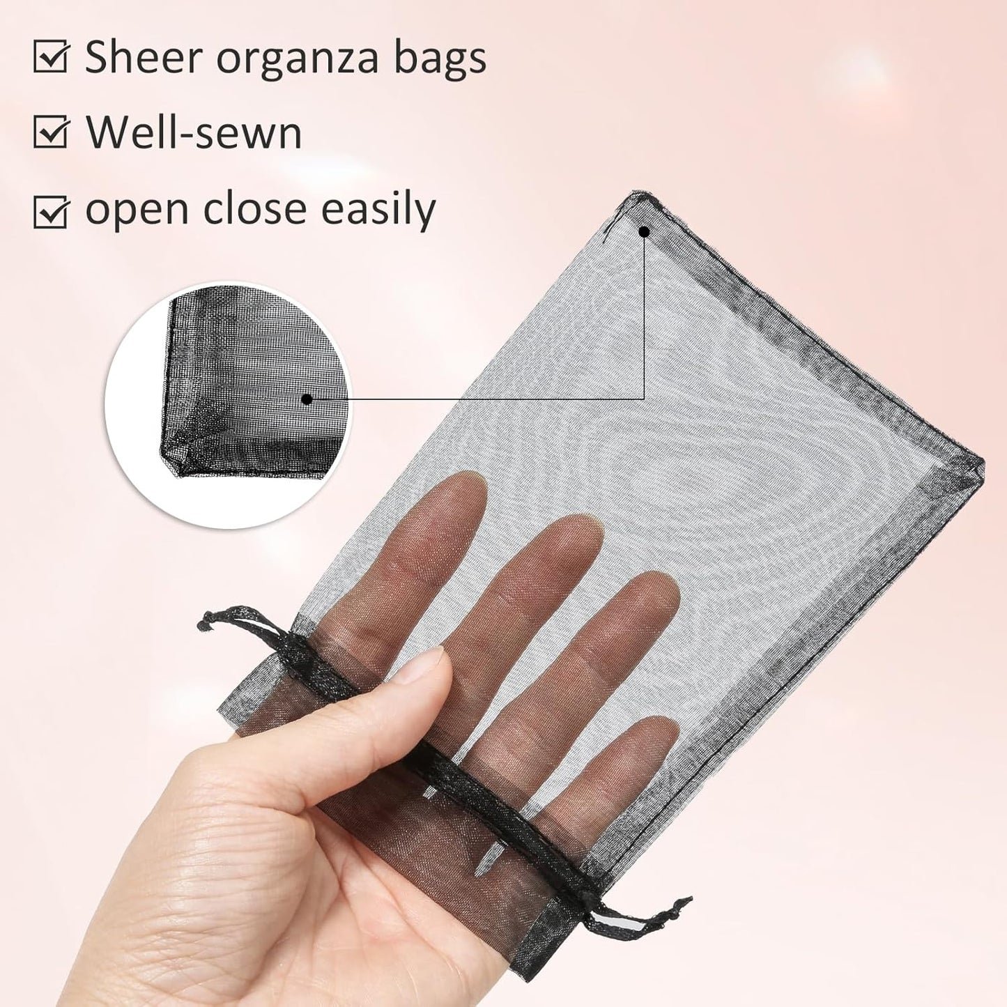 50PCS Sheer Organza Bags, Wedding Favor Bags with Drawstring, 4x6 inches Jewelry Gift Bags for Party, Jewelry, Festival, Makeup (Black)