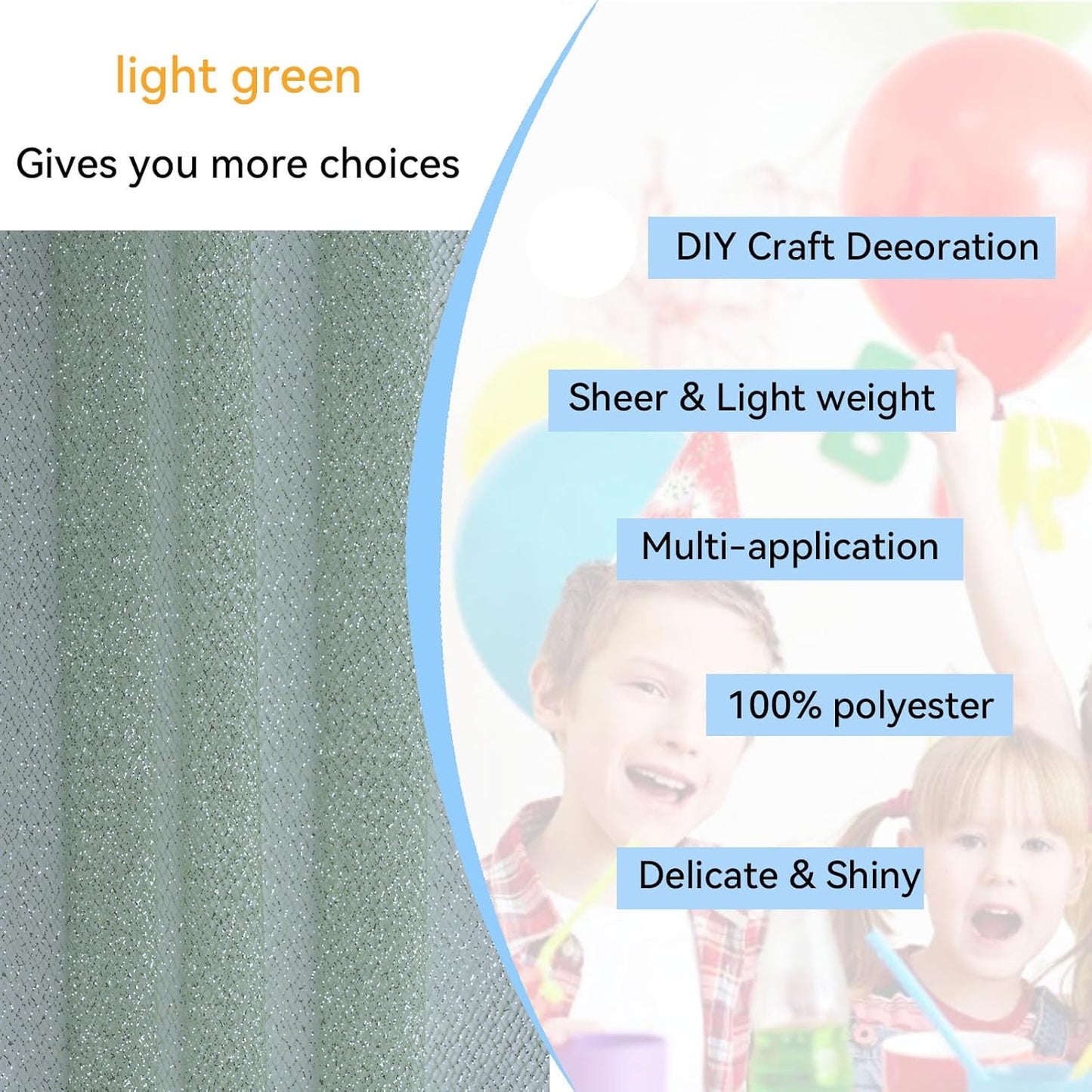 Glitter Tulle Fabric 56 Inch by 5.5 Yards Fabric Tulle Bolt for Wedding Christmas Decorations DIY White Tutu Baby Shower Table Skirt Ceiling Decor Birthday Party Craft Supplies-Mint Green