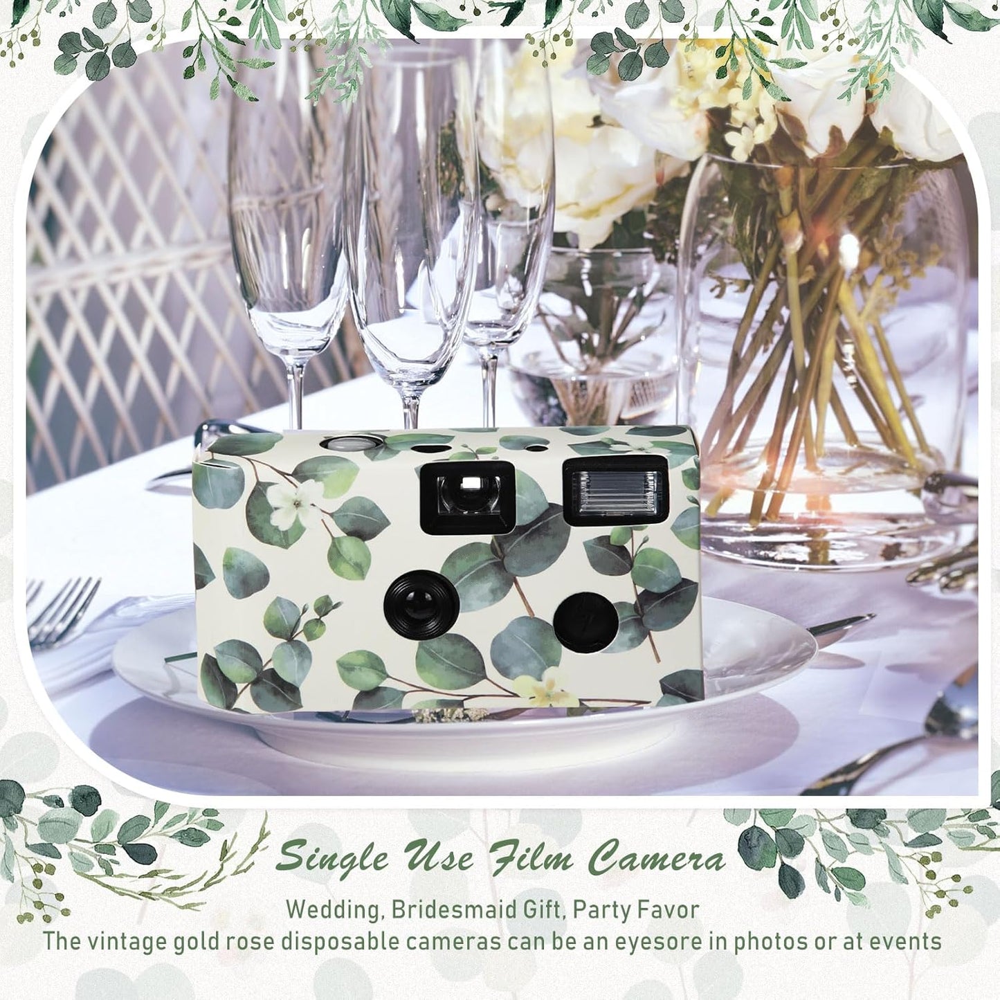 Kanayu 8 Pack Bulk Disposable Camera for Wedding, 35mm Single Use It with Flash Disposable Cameras One Time Photo Tool for Wedding Anniversary Travel Camp Party Supplies(Eucalyptus Leaves)