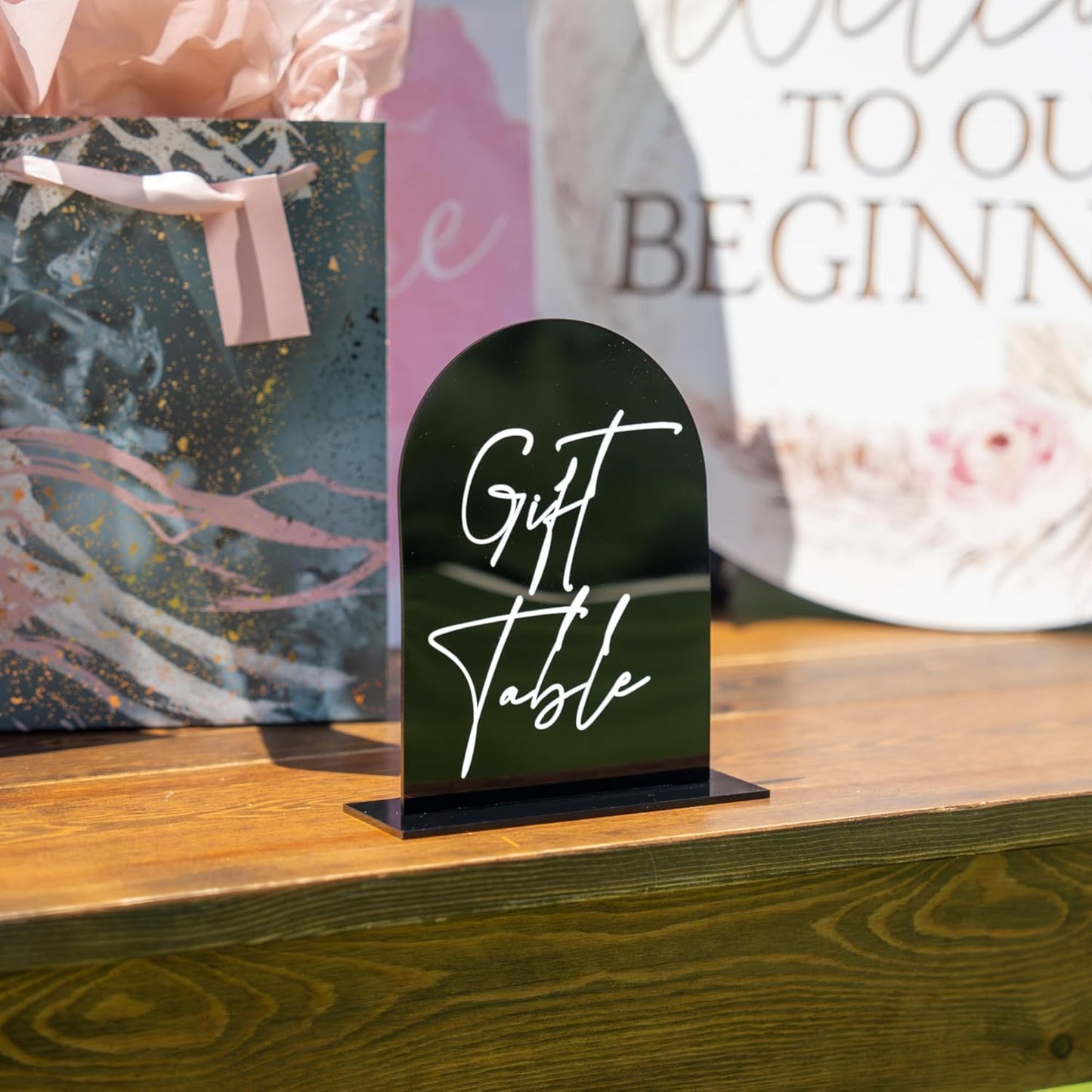 Black Arch Acrylic Table Numbers for Wedding Reception - 5" x 7" White Font Centerpiece Set with Holder Stands & Head Table Sign - Anniversary, Event, Party, Wedding Set 1-15