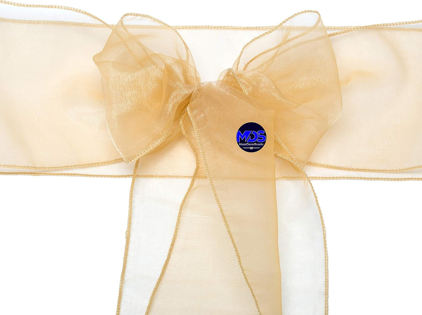 MDS Pack of 125 PCS Organza Chair Sashes Wider Dining Chair Bows Ribbon Tie Back for Wedding Party Birthday Bridal Shower Reception Event Banquet Home Chair Cover Decoration - Champagne Gold