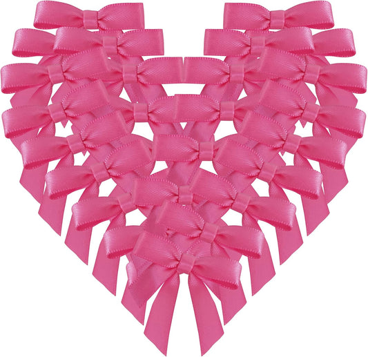 50pcs 1-1/2" Mini Hot Pink Satin Ribbon Bows Without Twist Ties for Crafts Gift Wrapping Packing Christmas Decoration (Hot.Pink)