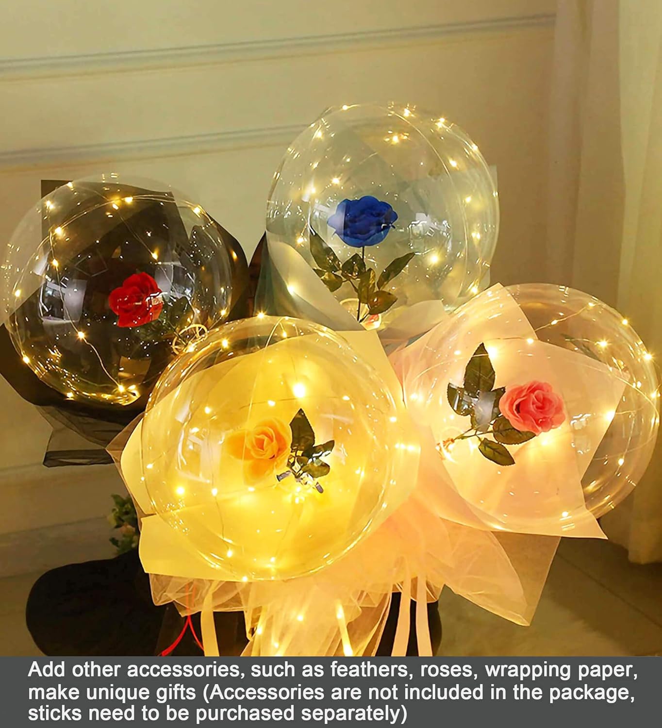 LED Balloons 10 Pack, Light Up Balloons 20 Inches Clear Helium Bobo Balloon, Glow Bubble Balloons with String Lights for Valentines Day Halloween Christmas Wedding Birthday Party Decoration