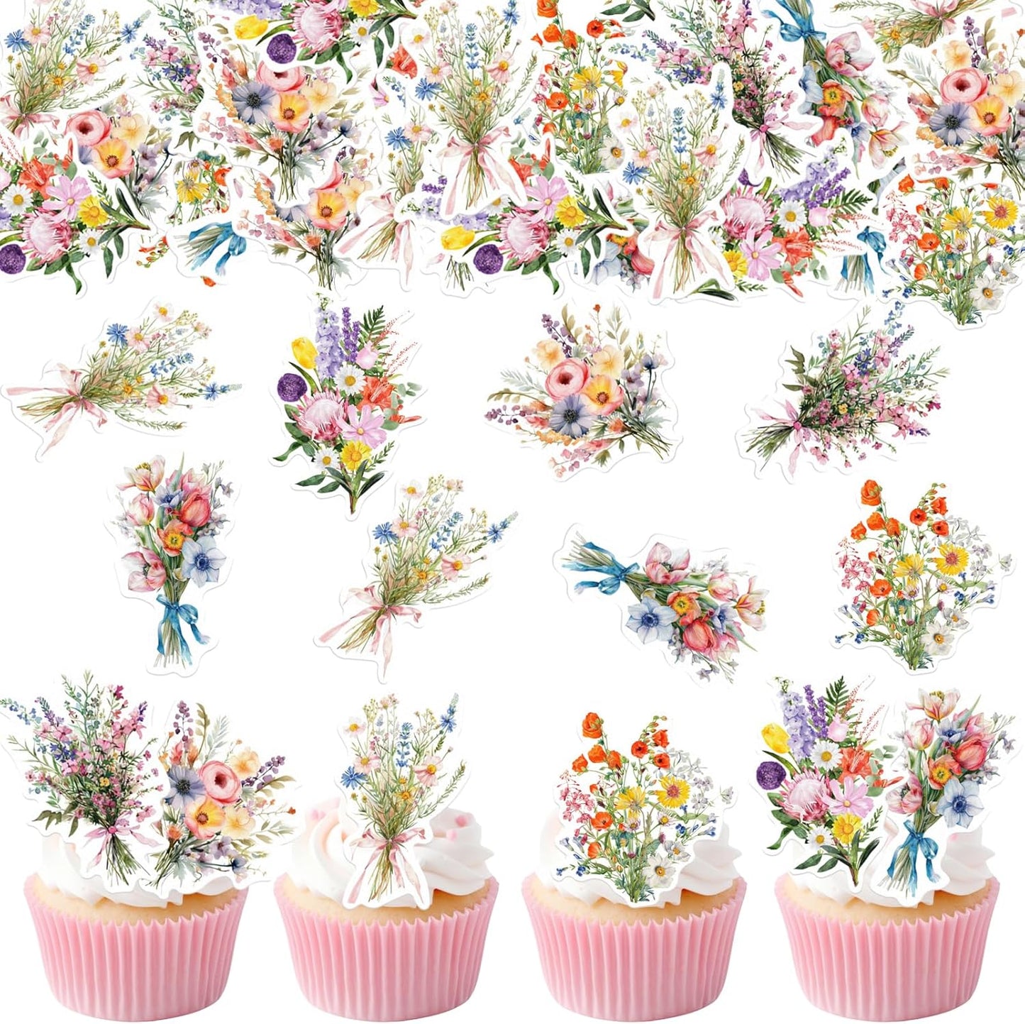42PCS Edible Wildflower Cupcake Toppers Wafer Paper Baby in Bloom Baby Shower Decorations Flower Birthday Party Decorations Wildflower Cake Toppers for Birthday Party Supplies (Wildflowers)