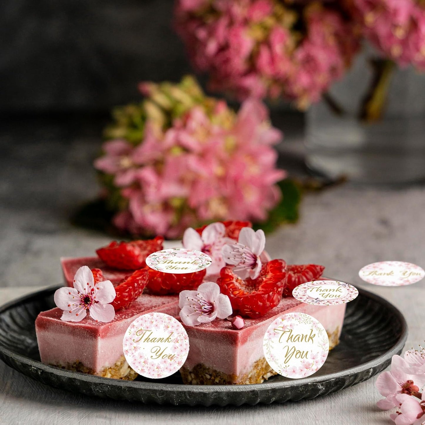 36PCS Edible Cherry Blossoms Thank You Cupcake Toppers Pink Edible Cherry Flowers Cake Decor Wafer Paper Thank You Cupcake Topper for Flowers Theme Baby Shower Birthday Party Decor Supplies