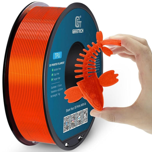 Geeetech TPU Filament 1.75mm, Shore 95A – Flexible 3D Printer Filament with High Elasticity, 1KG (2.2lbs) Spool, Dimensional Accuracy ±0.03mm, Fits Most FDM Printersl, Clear Orange