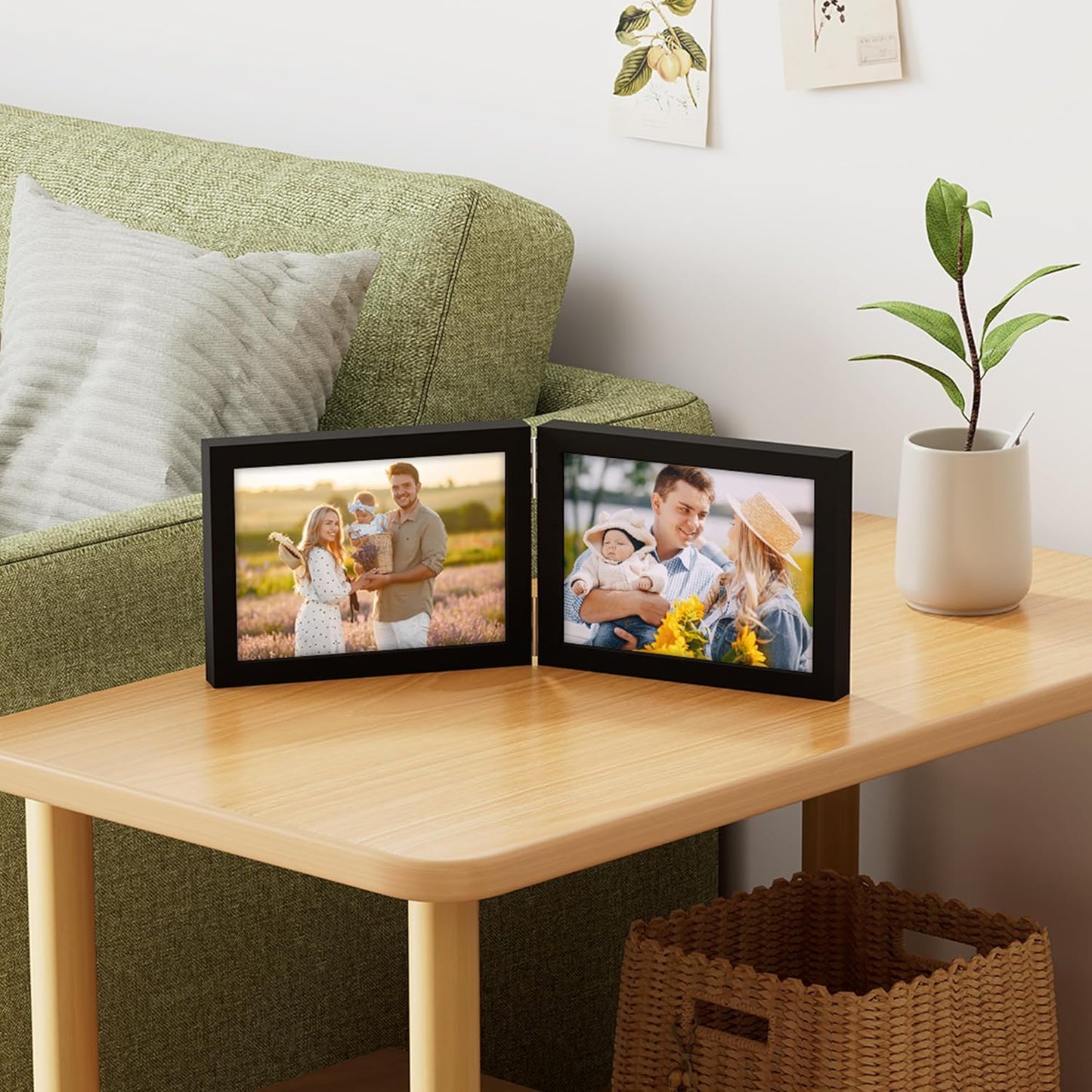 decorUhome Double 7x5 Picture Frame Vertical, Engineered Wood Bifold Photo Frame with Plexiglass for Tabletop Display, 7x5, Black