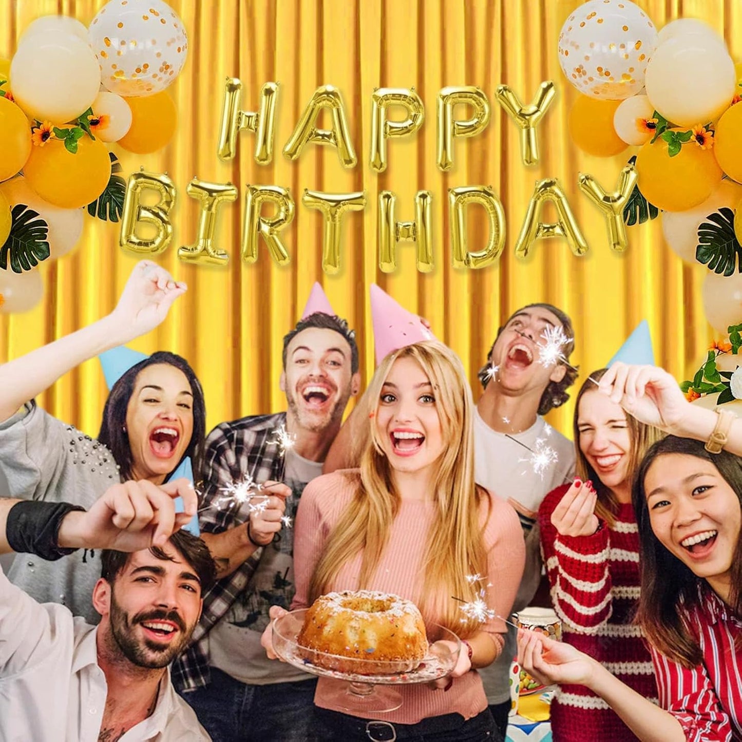 10 x 7 Feet Yellow Backdrop Curtain for Partie, Background Curtains for Photoshoot, Birthday, Wedding, Halloween, Thanksgiving, Christmas, New Year Party Decorations 5Ft x 7Ft, 2 Panels