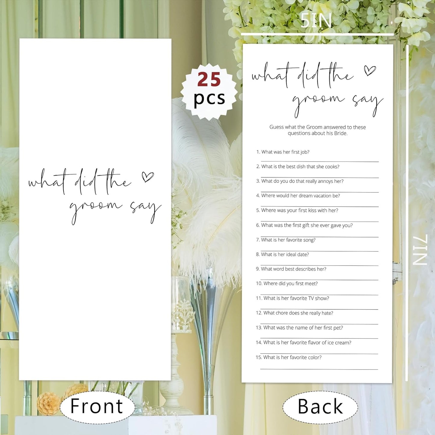 Bridal Shower Games, What Did The Groom Say, 25Pcs 4x9inch Minimalist White Double-Sided Bridal Game Cards, Wedding Shower Games for Guests, Engagement Bachelorette Party Supplies - A14
