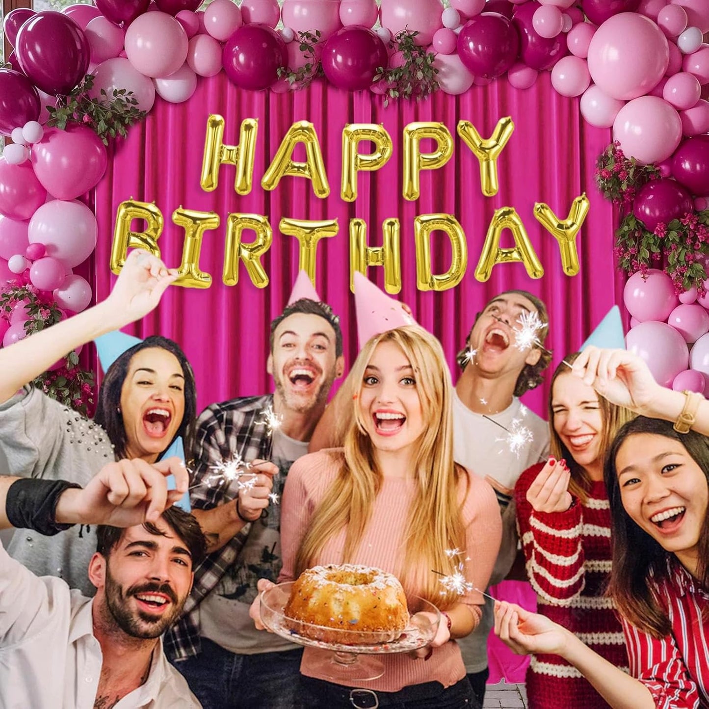 10 x 7 Feet Fuschia Backdrop Curtain for Partie, Background Curtains for Photoshoot, Birthday, Wedding, Halloween, Thanksgiving, Christmas, New Year Party Decorations 5Ft x 7Ft, 2 Panels