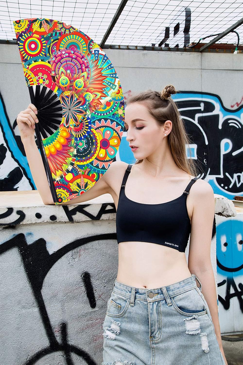 Amajiji Large Folding Hand Rave Fan Popping Fan for Line Dancing Clacking Fans for Boots On The Ground Dance,Party,Decoration,Festival (Dream Ｆlower)