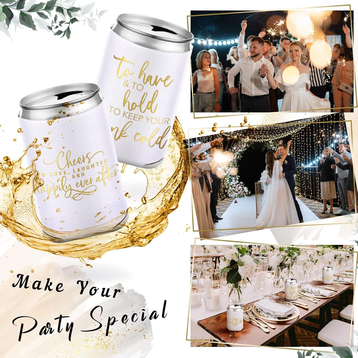 50 Pieces White Wedding Can Cooler Sleeves Bulk Engagement Party Favors for Guests Beer Cooler Cheers to Love Laughter Happily Ever After Rehearsal Dinner Decorations for Wedding Bridal