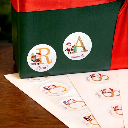 callie moment Personalized Christmas Stickers, Custom Name Waterproof Christmas Gift Tags for Gift Box Holiday Decorations, Stockings, Party Favors (Santa Claus Initial 2)