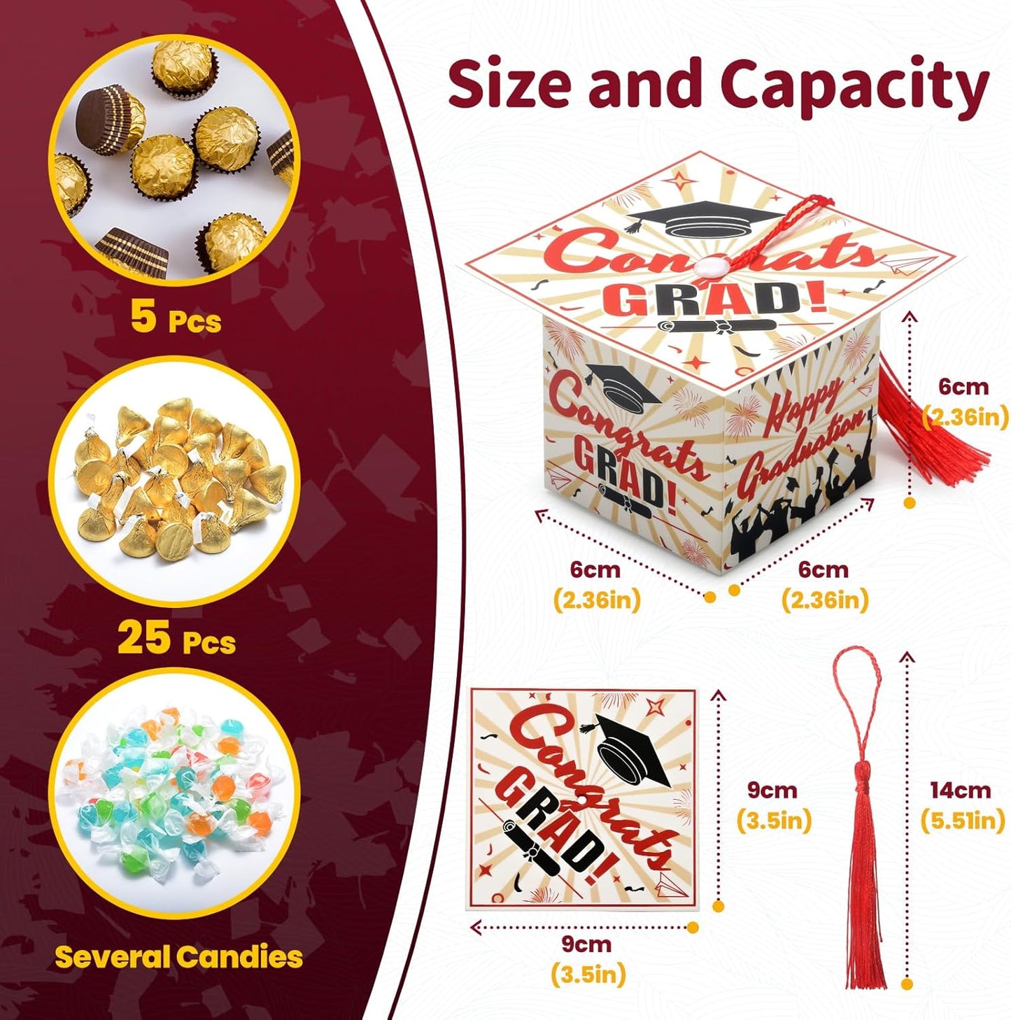 COTOPHER 36 Pack Mini Graduation Cap Gift Boxes, Class of 2025 Graduation Candy Boxes with Tassel, Small Treat Chocolate Box Centerpieces for Tables Party Decorations Graduate Favors Supplies