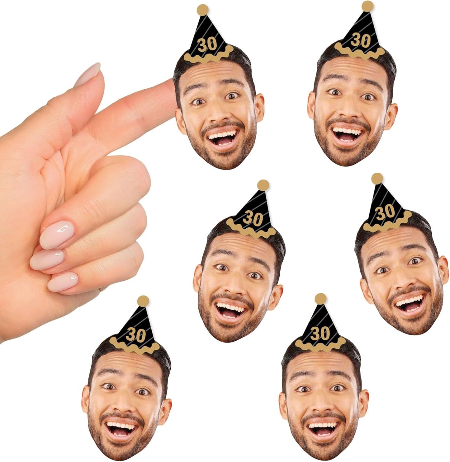 Big Dot of Happiness Custom Photo Adult Happy Birthday - Black & Gold Personalized Birthday Party Favors - Fun Face Cut-Out Stickers - Set of 24