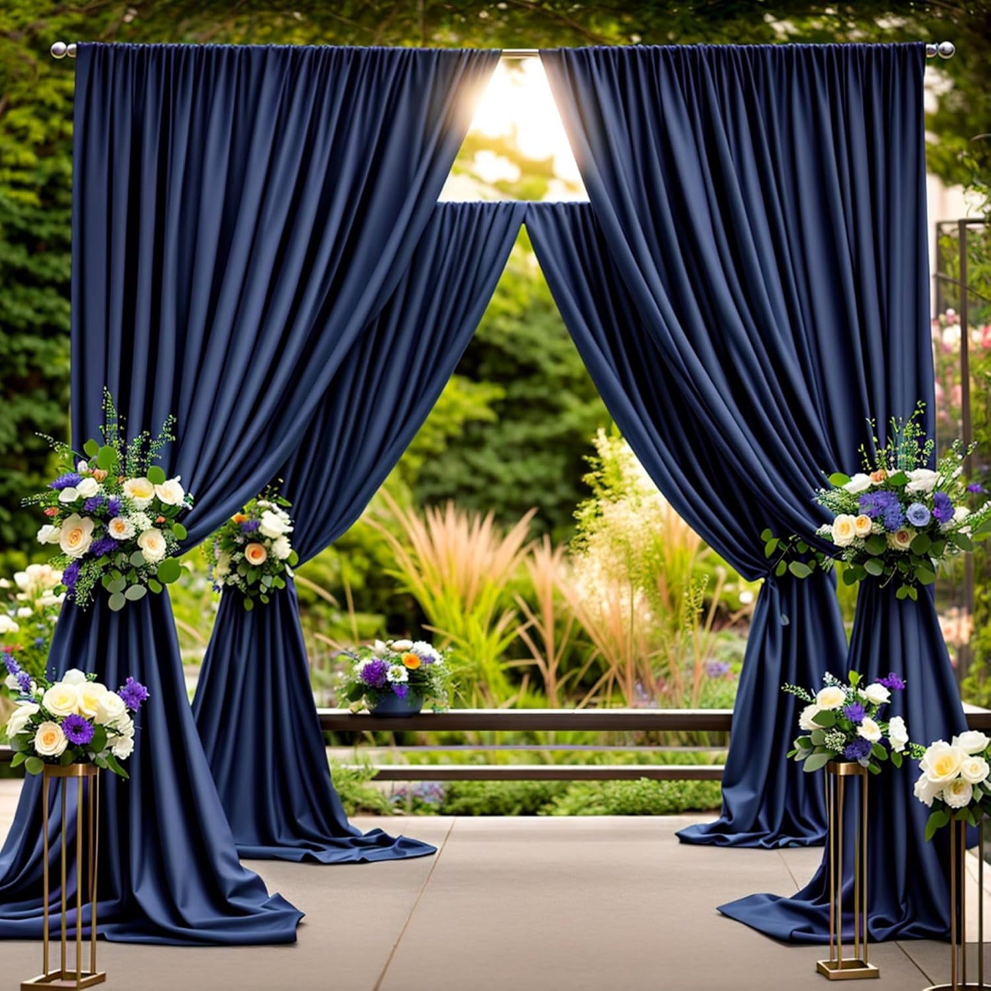 30 ft x 10 ft Wrinkle Free Navy Blue Backdrop Curtain for Parties,Polyester Photo Backdrop Drapes, Thick Background 6 Panels 5ft x 10ft for Baby Shower Wedding Birthday Party Backdrop Stand