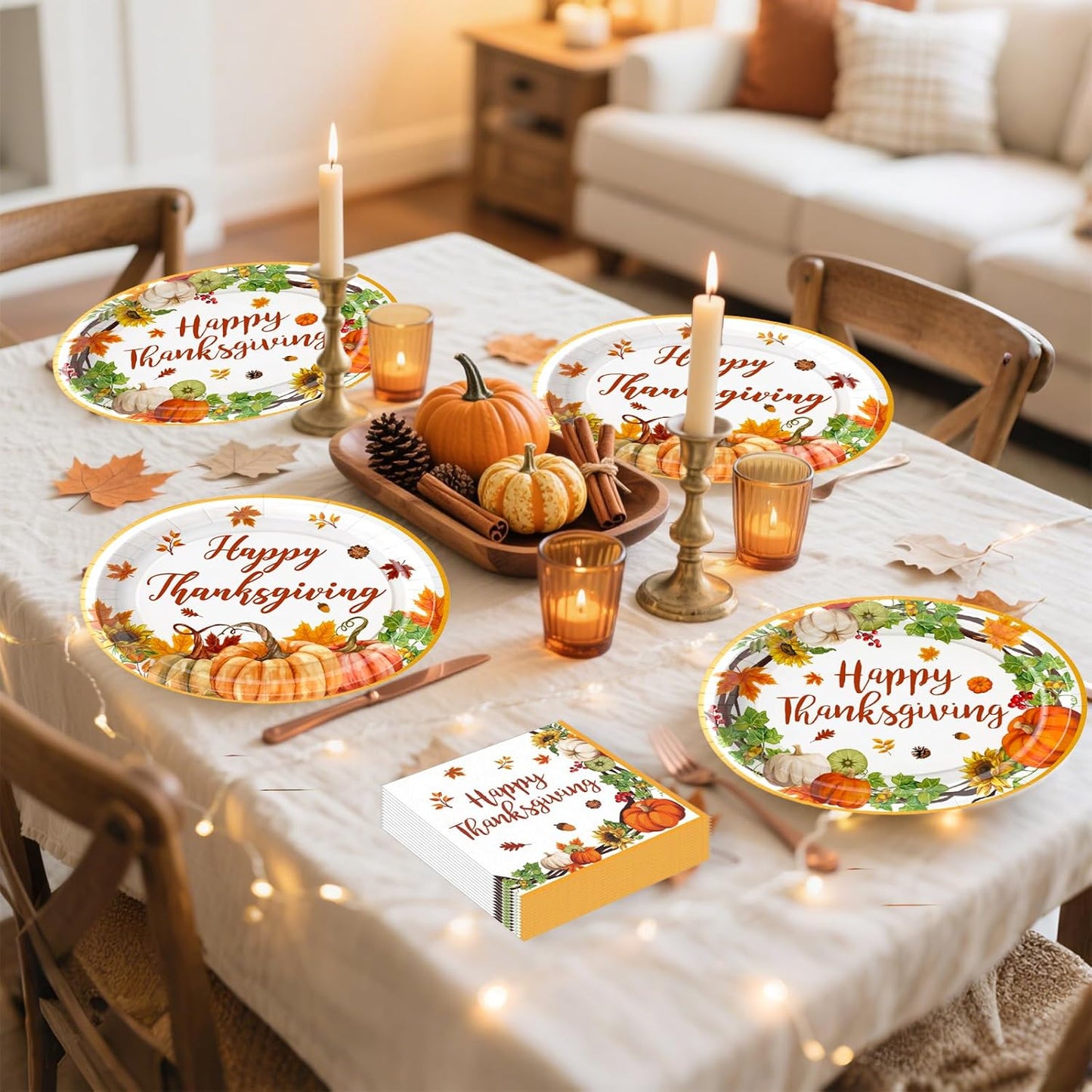 100Pcs Thanksgiving Oval Paper Plates and Napkins Set, 10" x 12" Party Plates,Large Disposable Dinner Plates for Fall Party and Thanksgiving Day