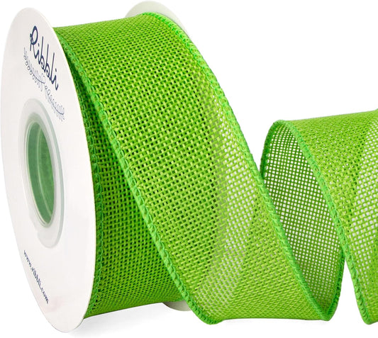 Ribbli Apple Green Burlap Wired Ribbon,1-1/2 Inch x 10 Yard, Wired Edge Ribbon for Big Bow,Wreath,Tree Decoration,Outdoor Decoration