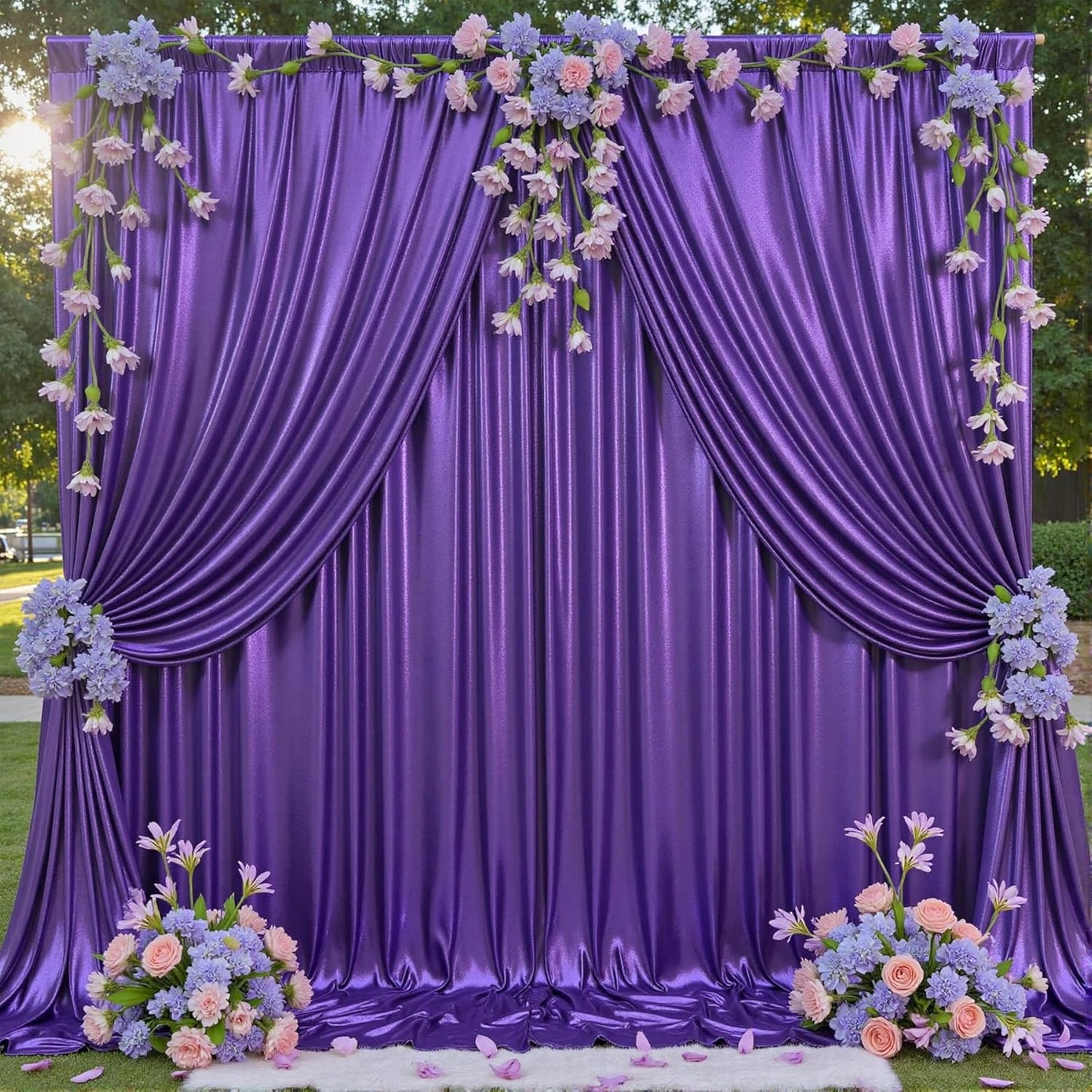 10x10 ft Glitter Purple Backdrop Curtain for Parties, Wrinkle Free Thick Purple Sequin Backdrop, 2 Panels 5×10FT Shimmer Photo Backdrop Drapes for Themed Party Wedding Photographs Background