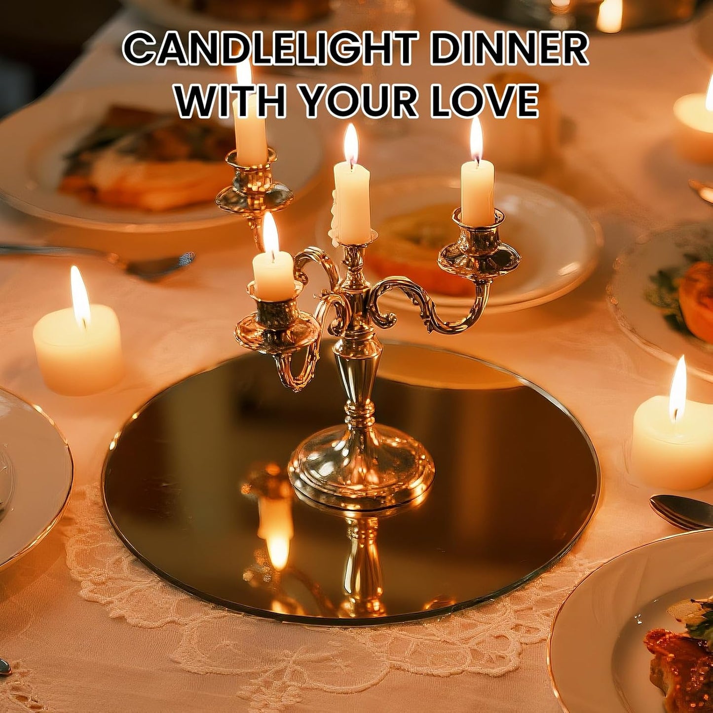 Glass Round Mirror Centerpieces for Tables, Set of 12Pcs 12" Golden Mirror Tables Centerpieces, Glass Trays for Wedding Decorations, Party Decorations, Baby Shower Party