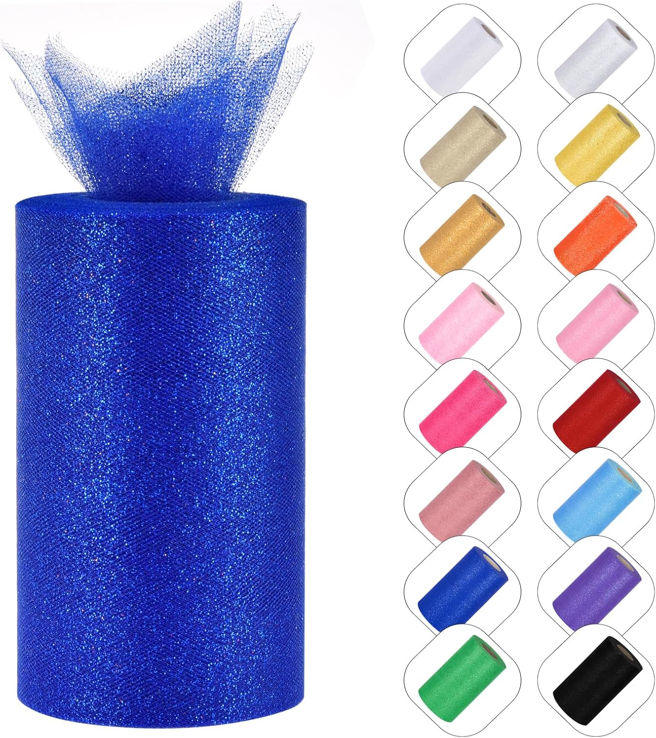 Glitter Tulle Rolls 6” by 50 Yards Sparkle Tulles Fabric Ribbon Sequin Tulle Netting Rolls for DIY Tutu Skirt Wedding Birthday Party Decoration (Royal Blue)