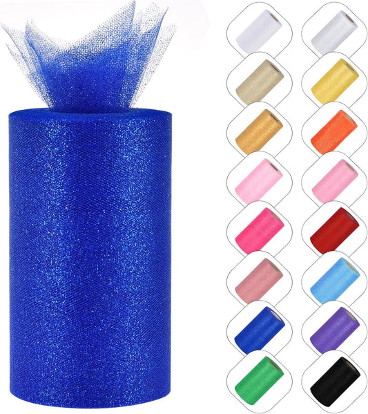 Glitter Tulle Rolls 6” by 50 Yards Sparkle Tulles Fabric Ribbon Sequin Tulle Netting Rolls for DIY Tutu Skirt Wedding Birthday Party Decoration (Royal Blue)