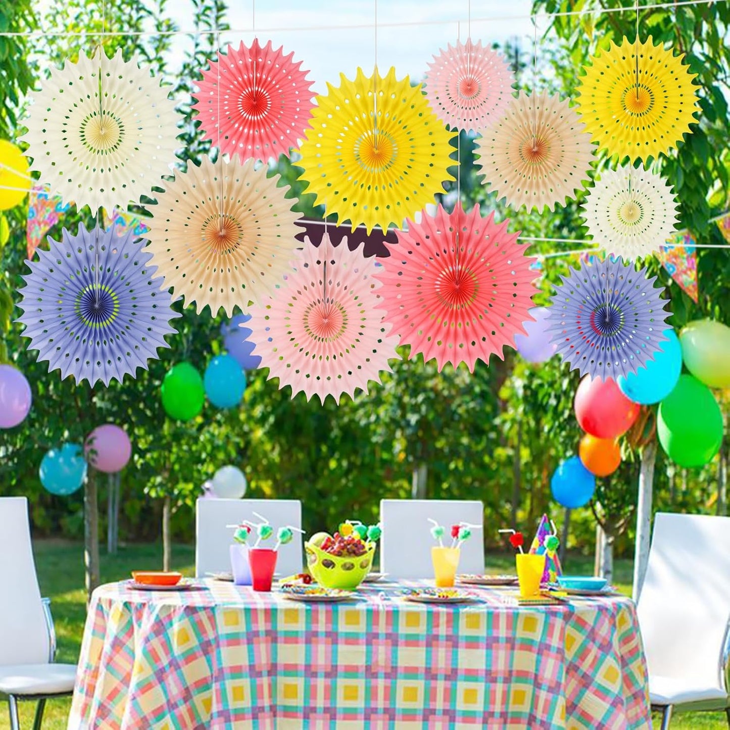 BestoFun 12PCS Paper Fans Light Color Party Decorations Tissue Paper Flowers Decorations for Girl Groovy Birthday Baby Shower Wedding Bachelorette Room Wall Hanging Décor