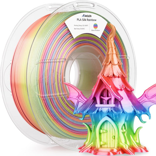 AMOLEN Silk PLA 3D Printer Filament, Shiny Multicolor Rainbow PLA Filament 1.75mm, Gradient Color Change PLA 3D Printing Filament for Most FDM 3D Printer, Pink Blue Purple Green Yellow, 1kg (2.2lbs)