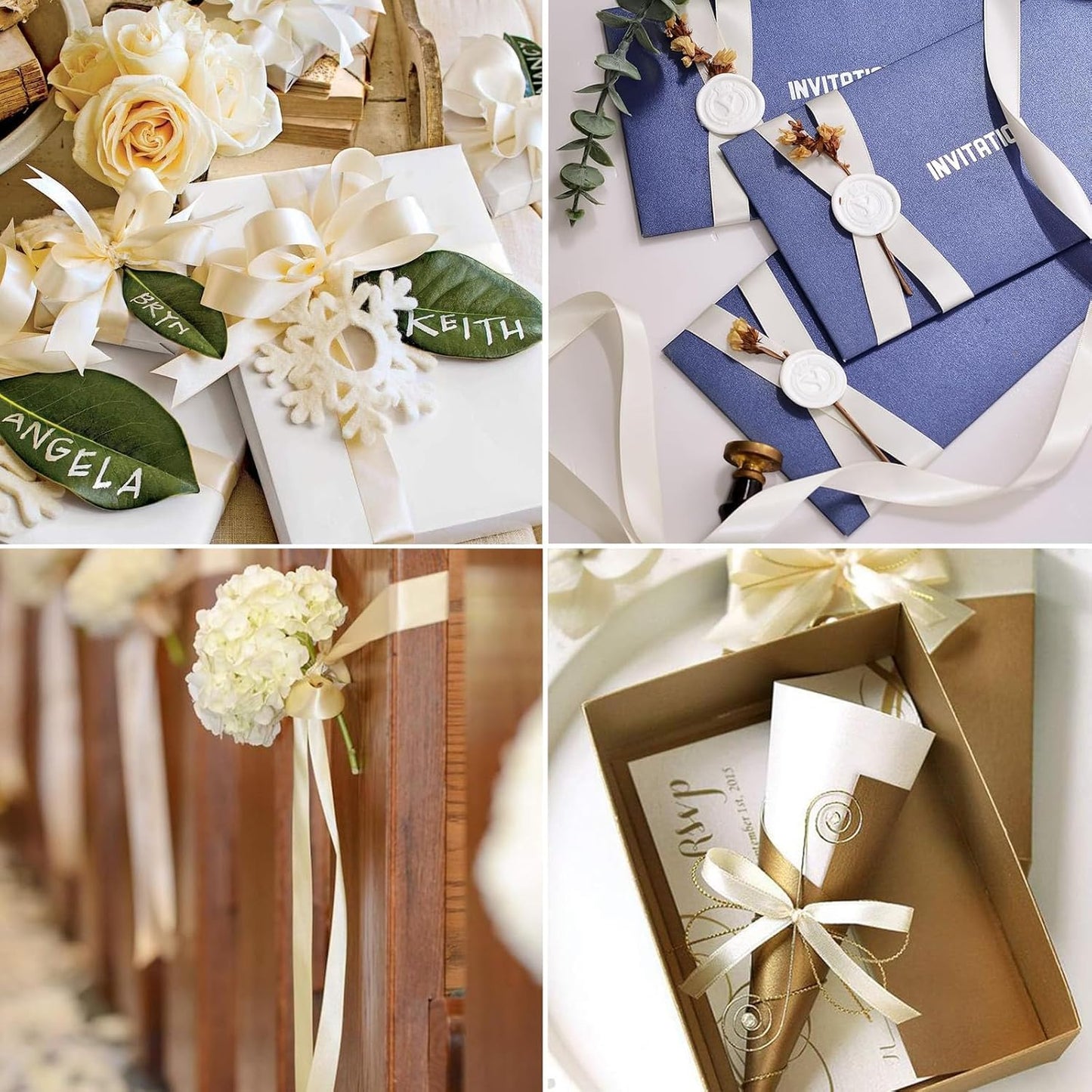 1" x 50 Yards Ivory Satin Ribbon Single Faced Fabric Ribbons for Gift Wrapping, Crafting, Bows Making, Flower Bouquet, Wedding, Home Decor