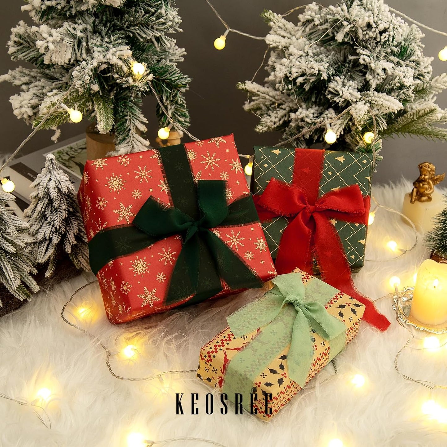 3 Rolls Red Handmade Chiffon Ribbon,1.5" x 21Yd Frayed Fringe Silk Ribbons (3 Rolls *7Yd) for Gifts Wrapping, Wedding Invitations, Bridal Bouquets, Decorations