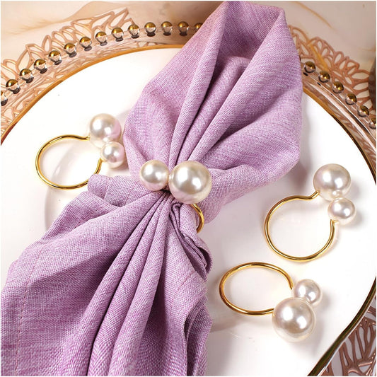 Pearl Napkin Rings Set of 50,Gold Rings Napkin Holders Delicate Serviette Buckle for Wedding Thanksgiving Christmas Family Birthday Party Kitchen Table Décor(50,Pearl)