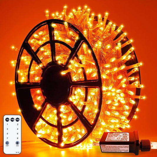 JMEXSUSS 500 LED Halloween Lights Outdoor, 163FT 8 Modes Orange Halloween Light Indoor Clear Wire, Outdoor Waterproof Fall Lights Plug in for Thanksgiving Room Porch Christmas