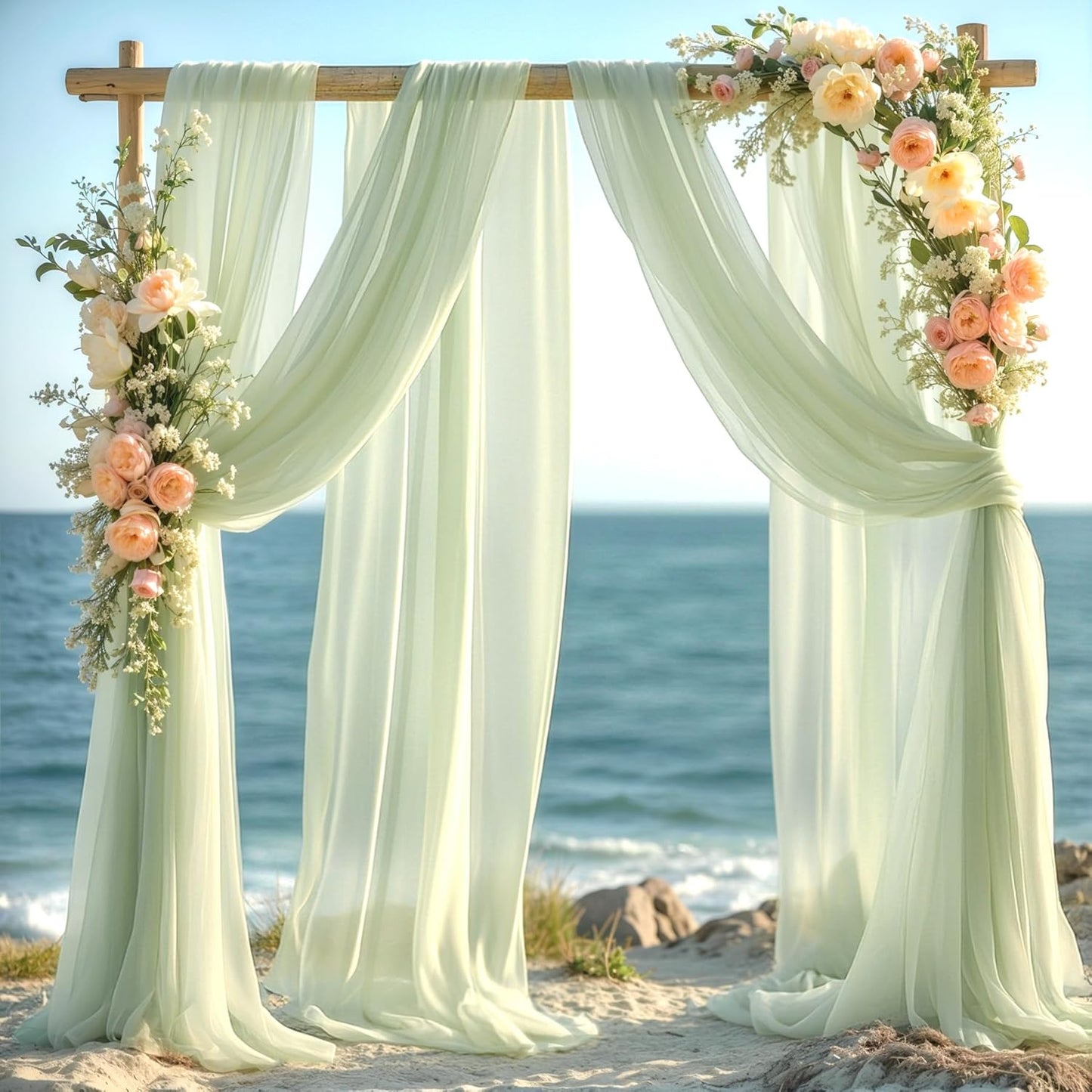 PARTISKY Wedding Arch Draping Fabric, 1 Panel 28" x 19Ft Sage Green Sheer Fabric Drapes Backdrop Curtain for Wedding Ceremony Party Ceiling Decor（1 Panel）, Sage Green