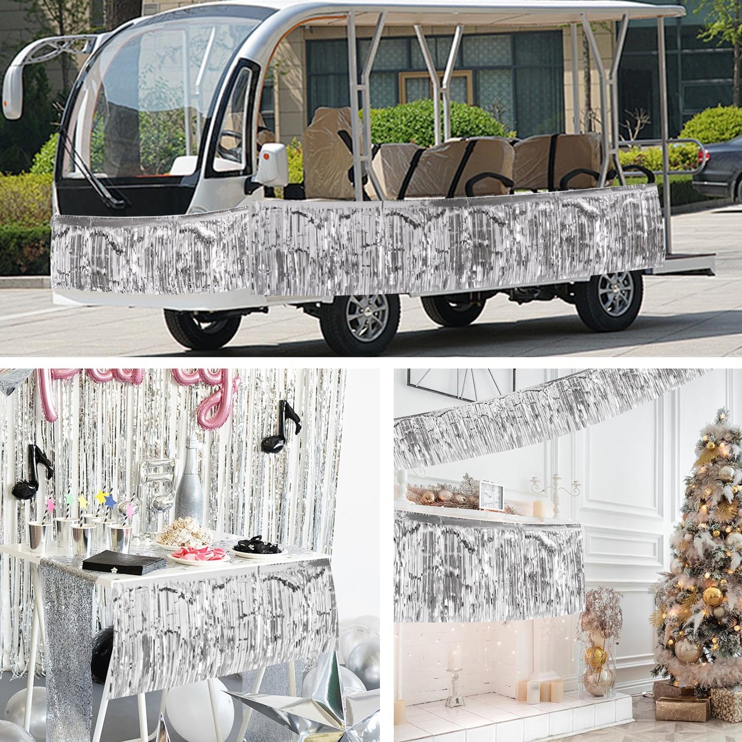 Silver Birthday Decorations Tinsel Garland Parade Float Decorations for Trailer 4Pack 12FT Disco Party Decor Ceiling Fringe Banner Backdrop for Christmas Streamers Party Decorations