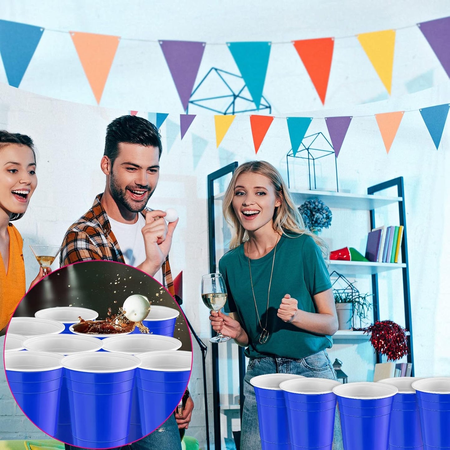 100 Pack 16 Ounce Halloween Plastic Party Cups Disposable Heavy Duty Drinking Water Cups for Holiday Christmas Festival Wedding New Year Party Supplies(Blue)