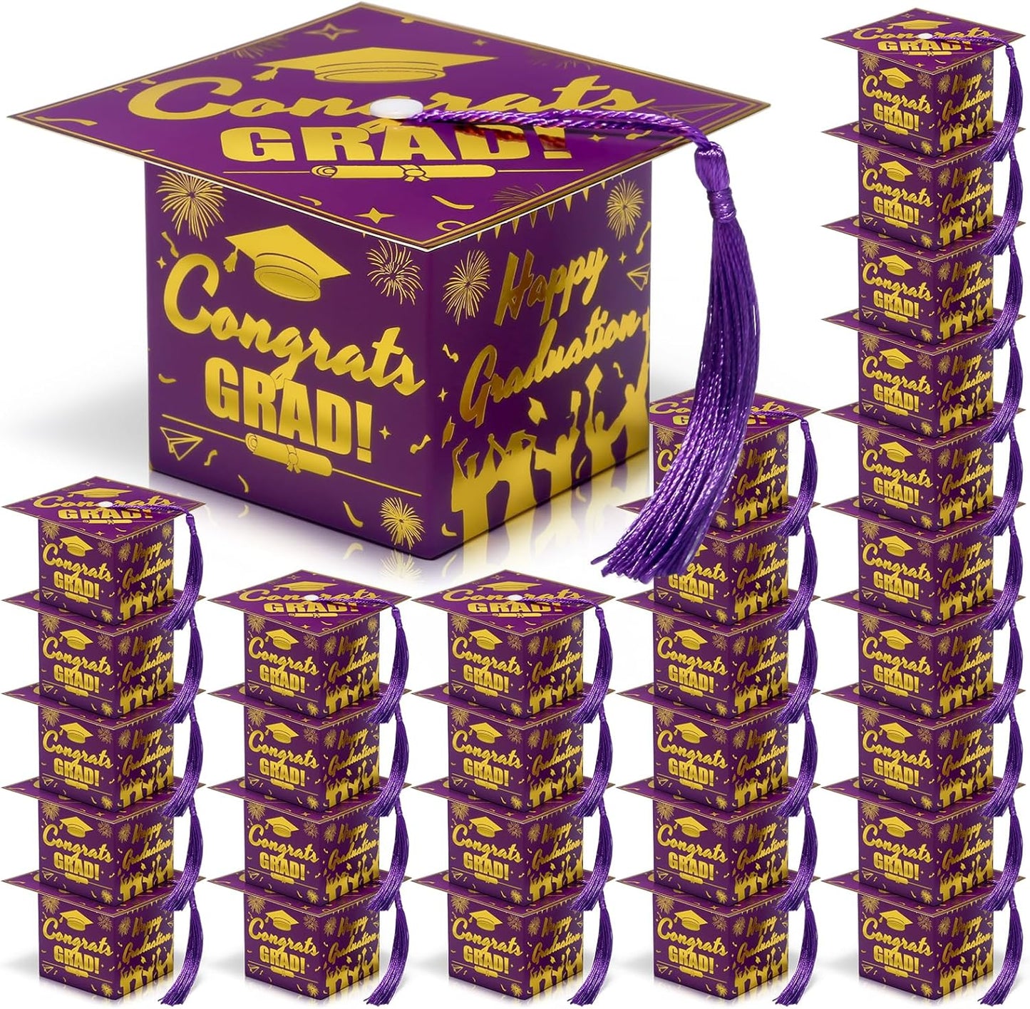 COTOPHER 36 Pack Mini Graduation Cap Gift Boxes, Class of 2025 Graduation Candy Boxes with Tassel, Small Treat Chocolate Box Centerpieces for Tables Party Decorations Graduate Favors Supplies