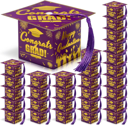 COTOPHER 36 Pack Mini Graduation Cap Gift Boxes, Class of 2025 Graduation Candy Boxes with Tassel, Small Treat Chocolate Box Centerpieces for Tables Party Decorations Graduate Favors Supplies